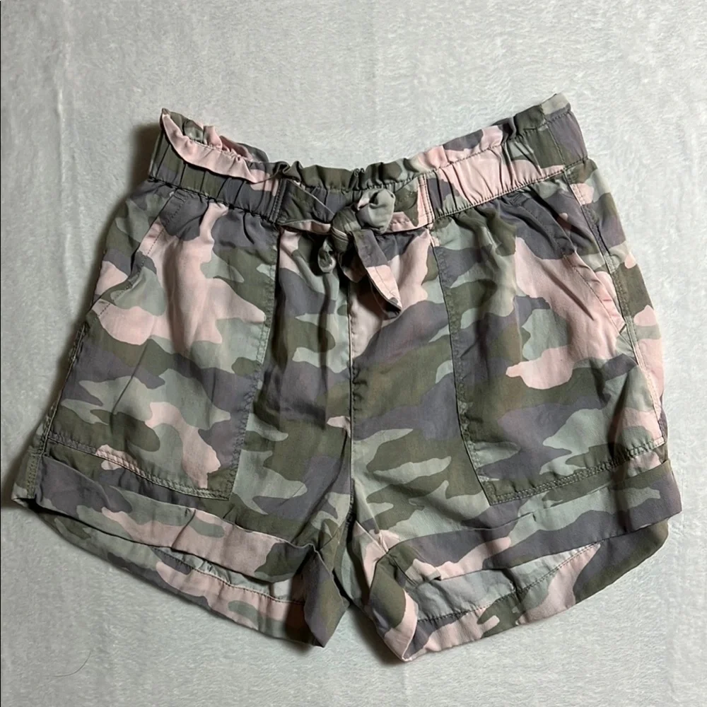 Aerie Green and Pink Cargo Shorts with Elastic Waistband and Bow - XS